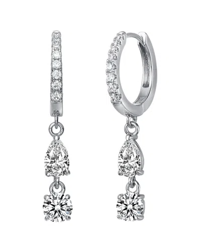 Rachel Glauber Two-stone Dangle Huggie Earrings In Silver