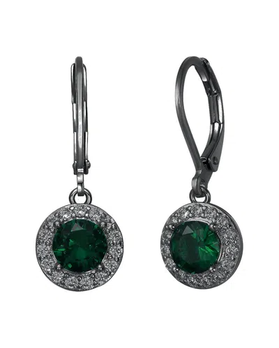 Rachel Glauber Rhodium Plated Cz Drop Earrings In Black