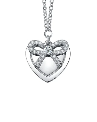 Rachel Glauber Rhodium Plated Cz Love Necklace In White