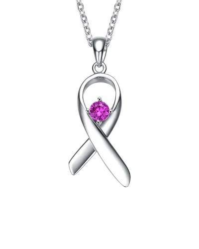 Rachel Glauber Rhodium Plated Cz Love Pendant In Metallic