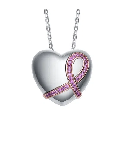 Rachel Glauber Rhodium Plated Cz Love Pendant In Metallic