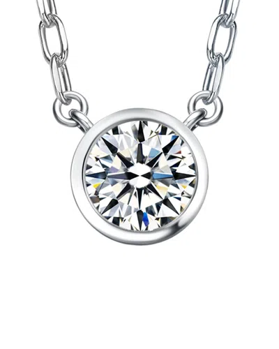 Rachel Glauber Rhodium Plated Cz Necklace In White