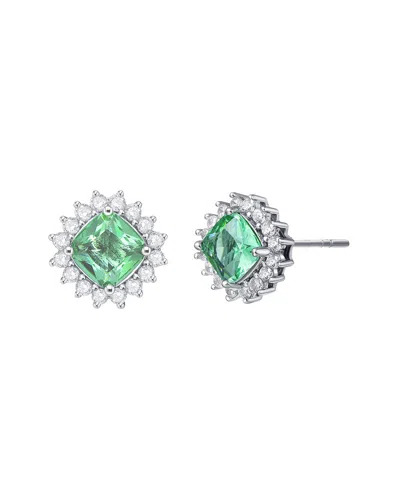 Rachel Glauber Rhodium Plated Cz Studs In Green