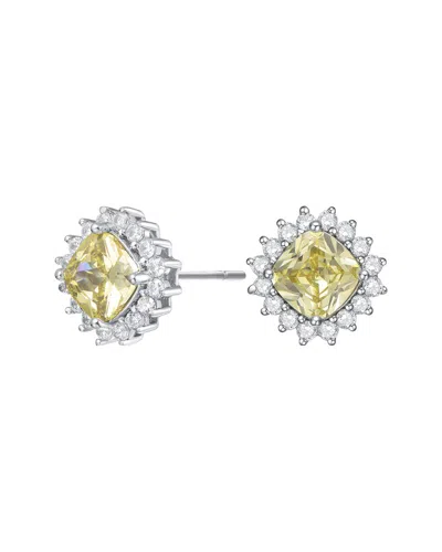 Rachel Glauber Classy 10mm Halo Square Stud Earrings With Colored Cubic Zirconia In Yellow