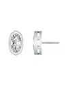 Rachel Glauber Oval White Gold Plated Stud Earrings With Clear Cubic Zirconia