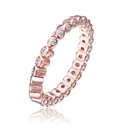 Rachel Glauber Rose Gold Plated Clear Cubic Zirconia Band Ring In Pink