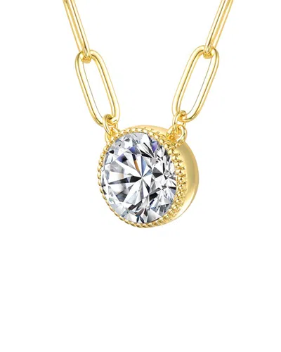 Rachel Glauber Round Bezel Set Clear Cubic Zirconia Solitaire Nec