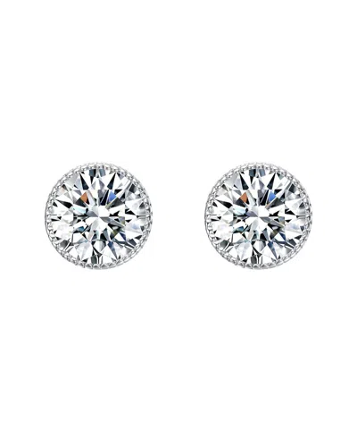 Rachel Glauber Round Bezel Set Clear Cubic Zirconia Stud Earrings In Metallic