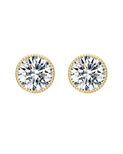 Rachel Glauber Round Bezel Set Clear Cubic Zirconia Stud Earrings