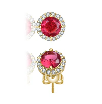 Rachel Glauber Round Colored Cubic Zirconia Halo Stud Earrings In Pink