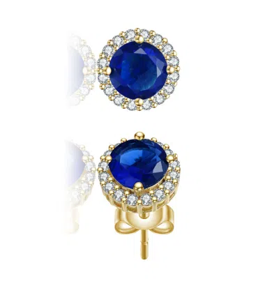 Rachel Glauber Round Colored Cubic Zirconia Halo Stud Earrings In Gold