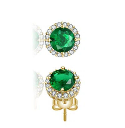 Rachel Glauber Round Colored Cubic Zirconia Halo Stud Earrings In Green