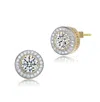Rachel Glauber Round Halo Stud Earrings With Clear Cubic Zirconia In Gold