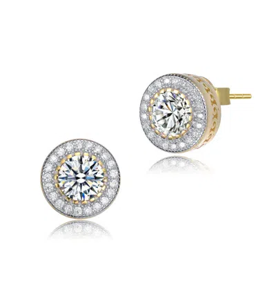 Rachel Glauber Round Halo Stud Earrings With Clear Cubic Zirconia In Gold