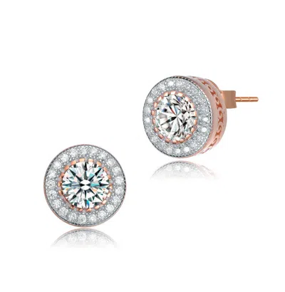 Rachel Glauber Round Halo Stud Earrings With Clear Cubic Zirconia In Multi