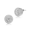 Rachel Glauber Round Halo Stud Earrings With Clear Cubic Zirconia In Silver