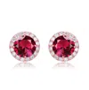 Rachel Glauber Round Shaped Stud Earrings With Colored Cubic Zirconias In Red
