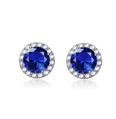 Rachel Glauber Round Shaped Stud Earrings With Colored Cubic Zirconias In Blue