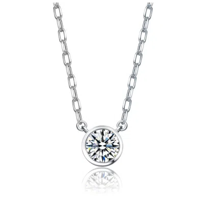 Rachel Glauber Round Stud Necklace With Clear Cubic Zirconia In Silver