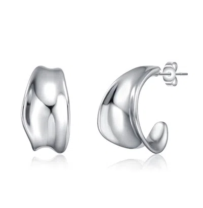 Rachel Glauber Serene Waves Mini Open Huggie Hoop Earrings In White