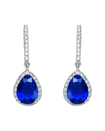 Rachel Glauber Silver Cz Earrings In Blue