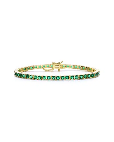 Rachel Glauber 14k Gold Plated With Colored 3mm Cubic Zirconia Tennis Bracelet In Green