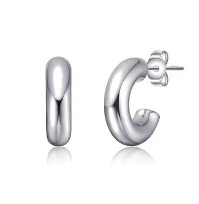 Rachel Glauber Slim Mini Tubular C-hoop Earrings In Silver