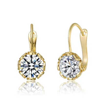 Rachel Glauber Solitaire Drop Earrings With Colored Cubic Zirconia In Gold