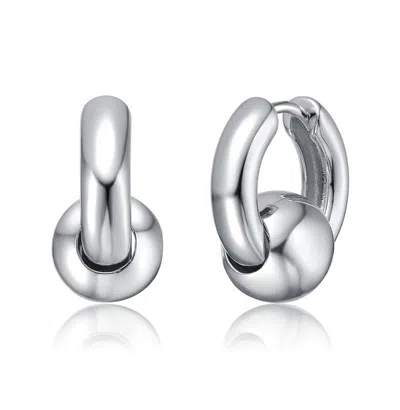 Rachel Glauber Spring Ring With Round Ball Huggie Hoop Earrings In Silver