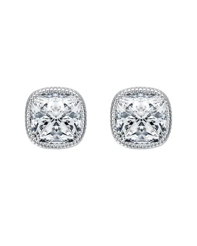 Rachel Glauber Square Bezel Set Clear Cubic Zirconia Stud Earring In Metallic