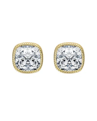 Rachel Glauber Square Bezel Set Clear Cubic Zirconia Stud Earring In Gold