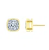 Rachel Glauber Square Cushion 14k Gold Plated Stud Earrings In Gold