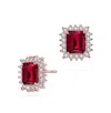 Rachel Glauber Square Stud Earrings With Colored Cubic Zirconia In Red