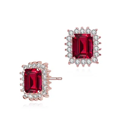 Rachel Glauber Square Stud Earrings With Colored Cubic Zirconia In Red