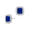 Rachel Glauber Square Stud Earrings With Colored Cubic Zirconia In Blue