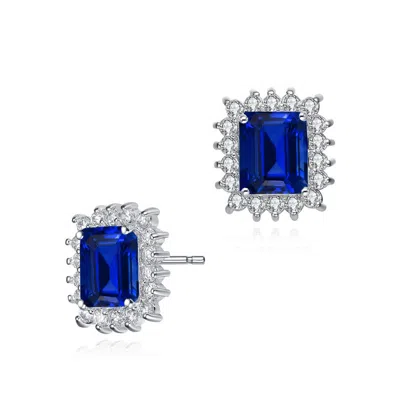 Rachel Glauber Square Stud Earrings With Colored Cubic Zirconia In Blue