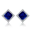 Rachel Glauber Square Stud Earrings With Colored Cubic Zirconia In Blue