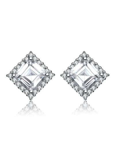 Rachel Glauber Square Stud Earrings With Colored Cubic Zirconia In Silver