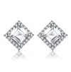 Rachel Glauber Square Stud Earrings With Colored Cubic Zirconia In Silver