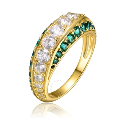Rachel Glauber Sterling Silver 14k Gold Plated And Emerald Cubic Zirconia Coctail Ring In Gold-tone
