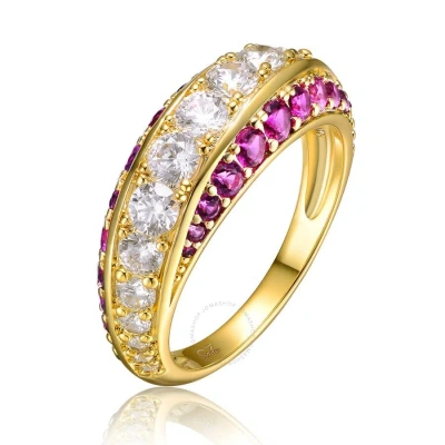 Rachel Glauber Sterling Silver 14k Gold Plated And Ruby Cubic Zirconia Coctail Ring In Gold-tone