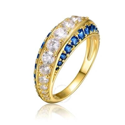 Rachel Glauber Sterling Silver 14k Gold Plated And Sapphire Cubic Zirconia Coctail Ring In Gold-tone