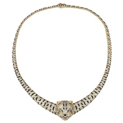 Rachel Glauber 14k Gold Plated With Black Enamel Leopard Head Omega Necklace