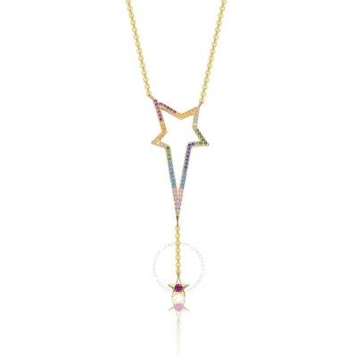 Rachel Glauber Sterling Silver 14k Gold Plated Multi Color Cubic Zirconia Spring Ring Star Necklace In Gold-tone