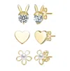 Rachel Glauber Sterling Silver 14k Gold Plated With Clear Cubic Zirconia & Mother Of Pearl Rabbit, Heart & Flower S In Gold