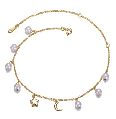 Rachel Glauber Sterling Silver 14k Gold Plated With White White Pearls And Charms Anklet