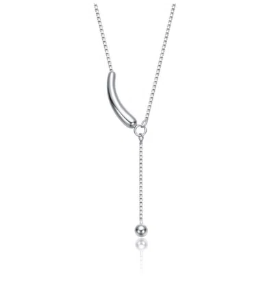 Rachel Glauber Sterling Silver White Gold Plated Minimalist Curved Pendant Y-necklace