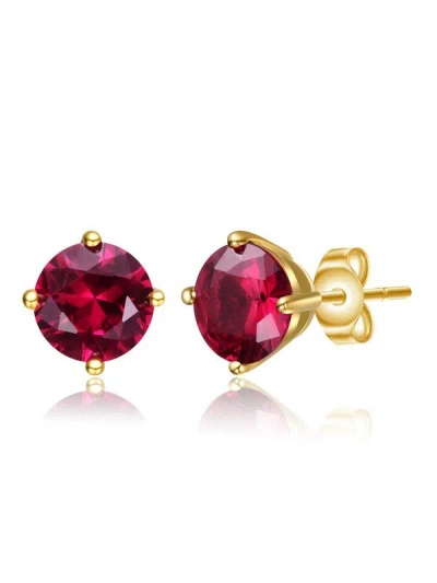Rachel Glauber Stud Earrings With Colored Cubic Zirconia In Red