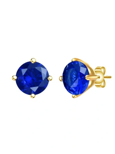 Rachel Glauber Stud Earrings With Colored Cubic Zirconia In Blue