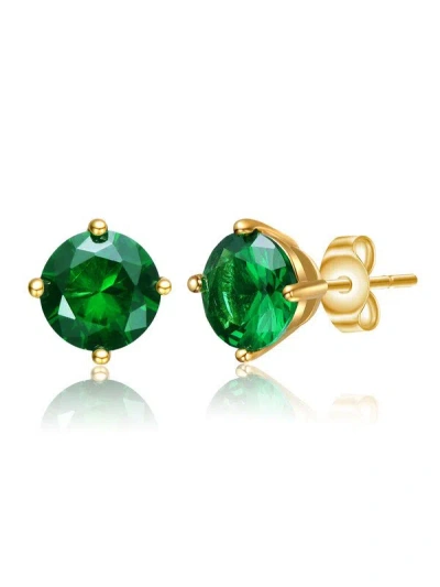 Rachel Glauber Stud Earrings With Colored Cubic Zirconia In Green